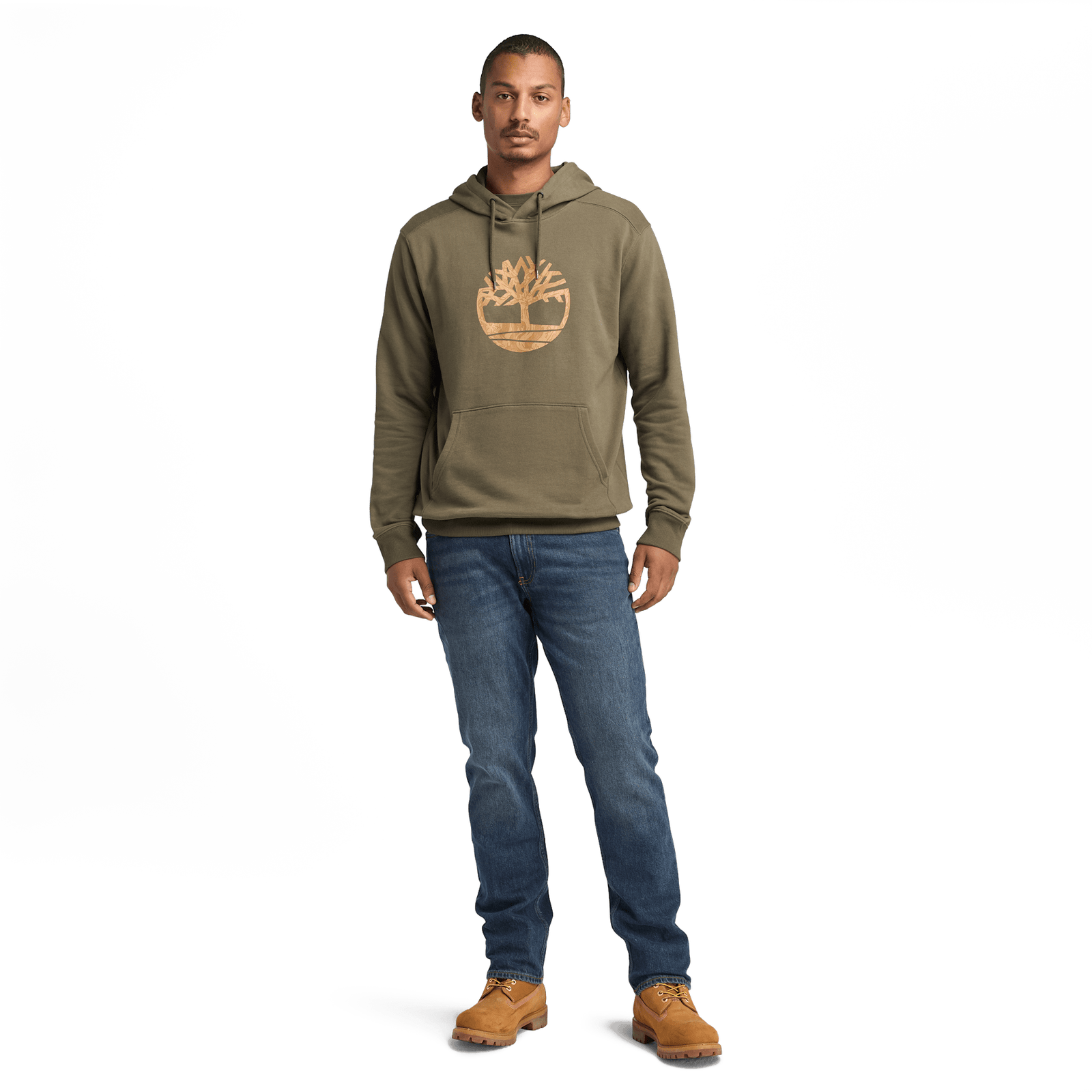 Kennebec River Front Camo Tree Logo Hoodie Leaf Green