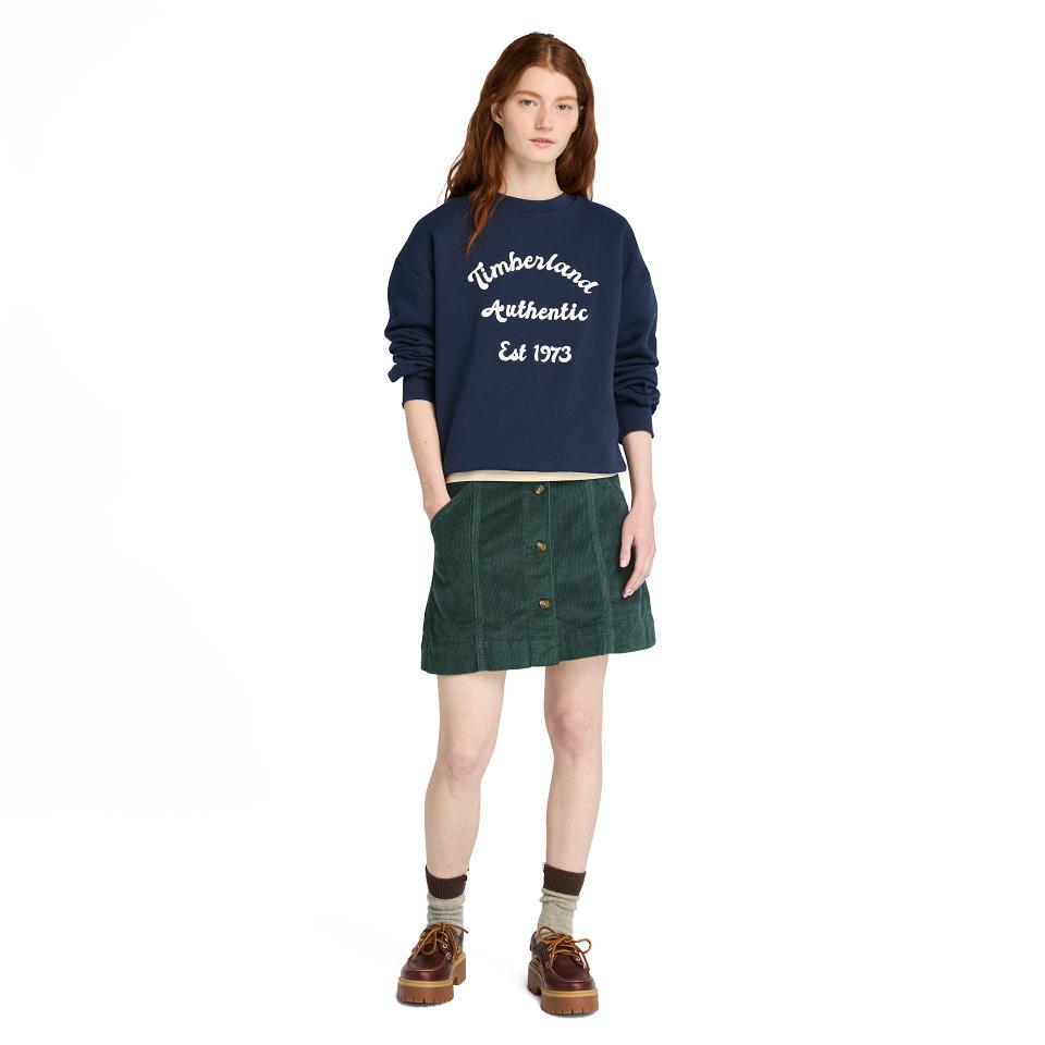 Brushed Back Chest Graphic Crew Sweatshi Dark Sapphire