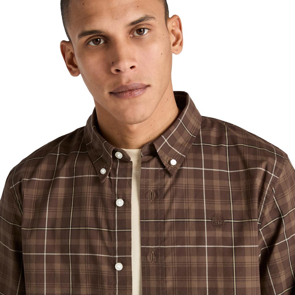 Stretch Poplin Check Shirt Chocolate Chip Yd