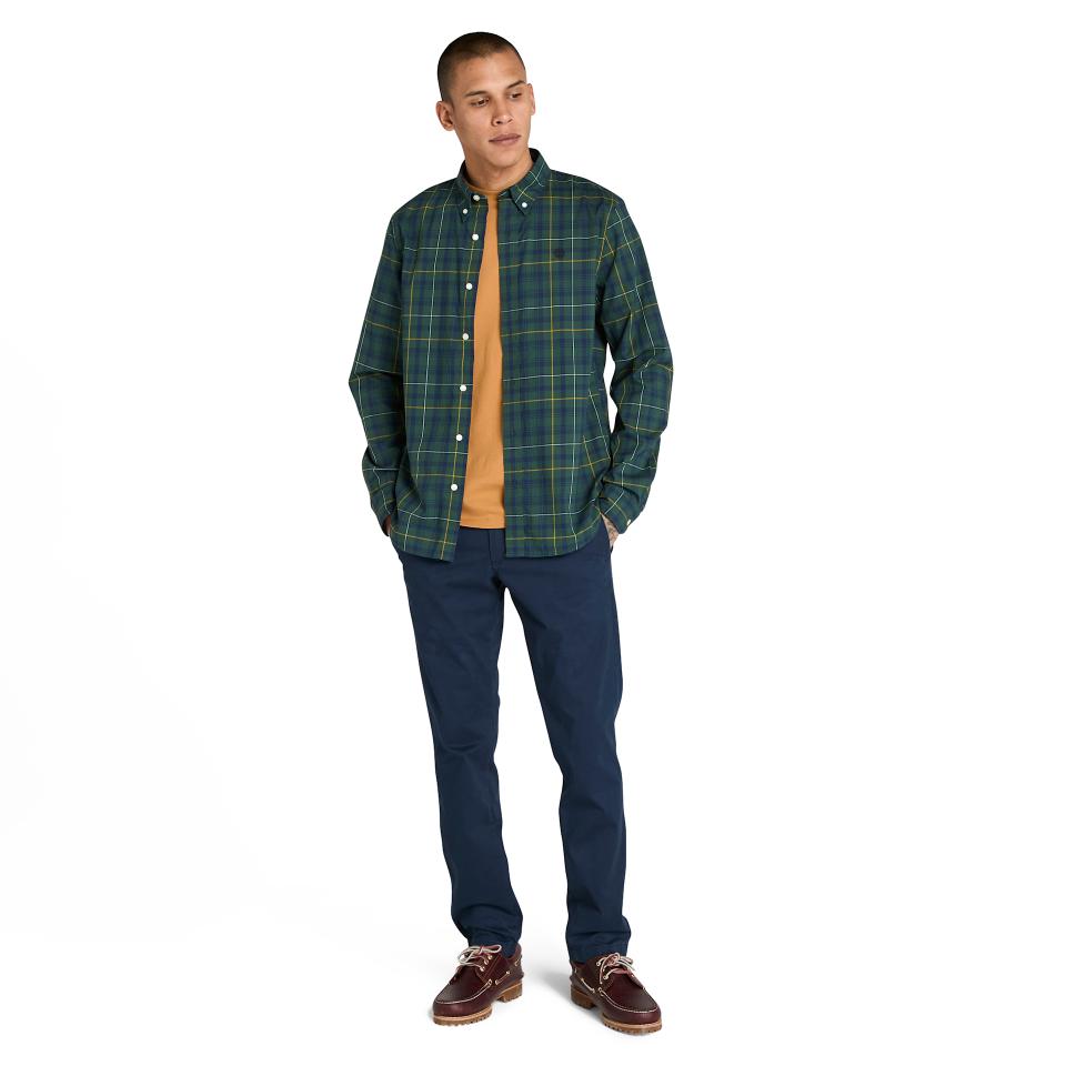 Stretch Poplin Check Shirt Green Gables Yd
