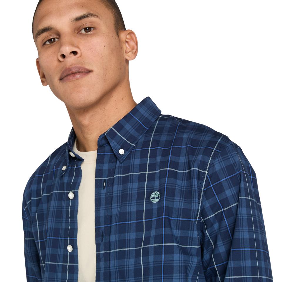 Stretch Poplin Check Shirt Peacoat Yd
