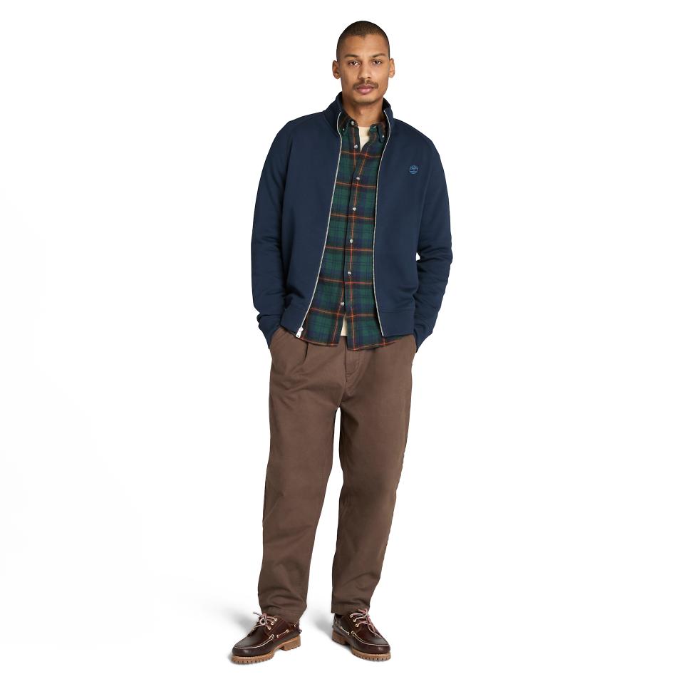 Exeter River Brushed Back Full Zip Funnel Neck Dark Sapphire