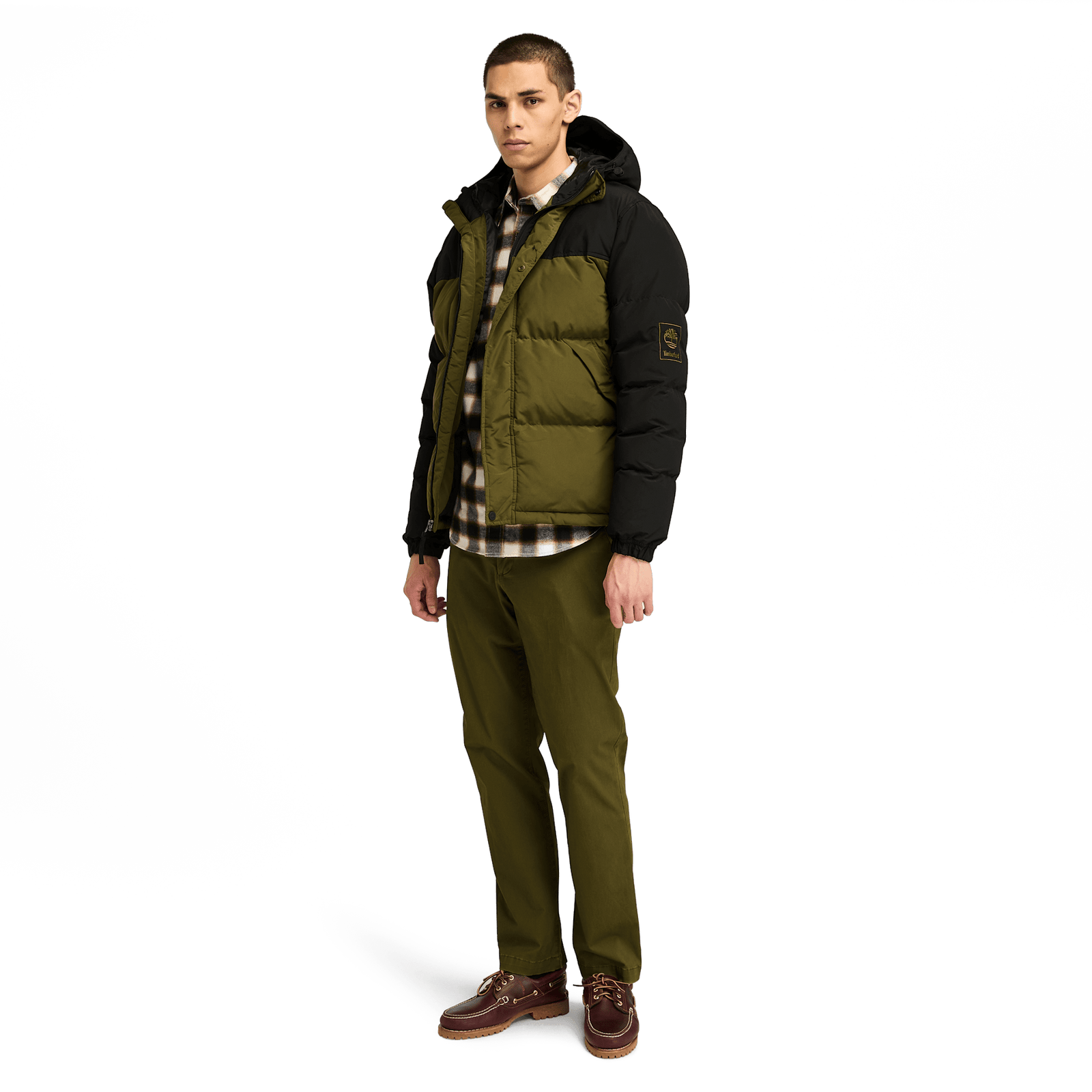 Puffer Hooded Jacket Dark Olive/Black