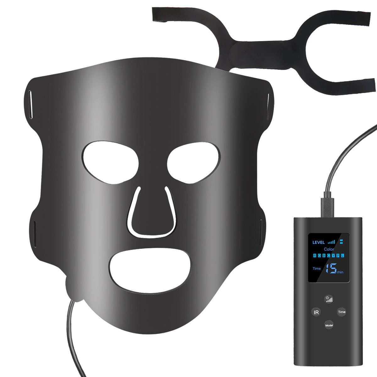 Masque Led Visage Luminotherapie 7 Couleurs - Noir