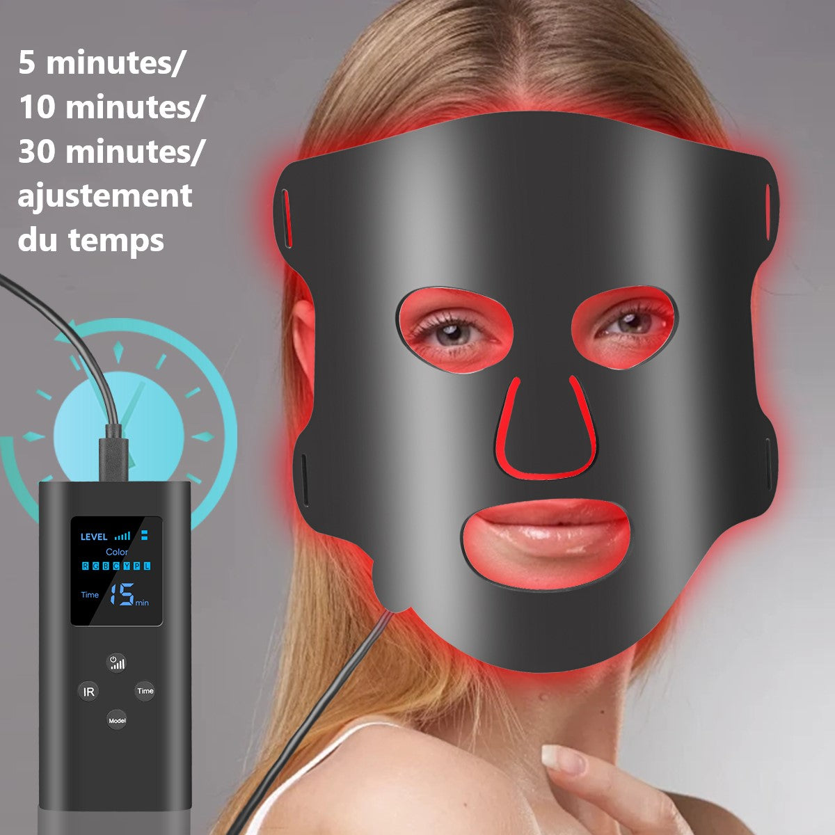 Masque Led Visage Luminotherapie 7 Couleurs - Noir
