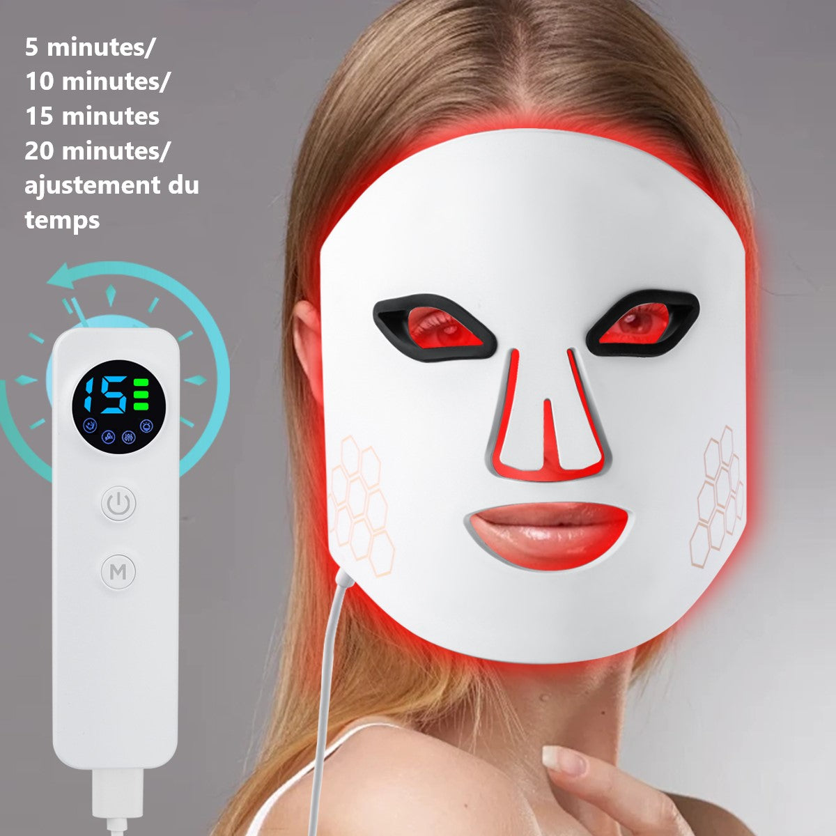 Masque Led Visage Luminotherapie 4 Couleurs - Blanc