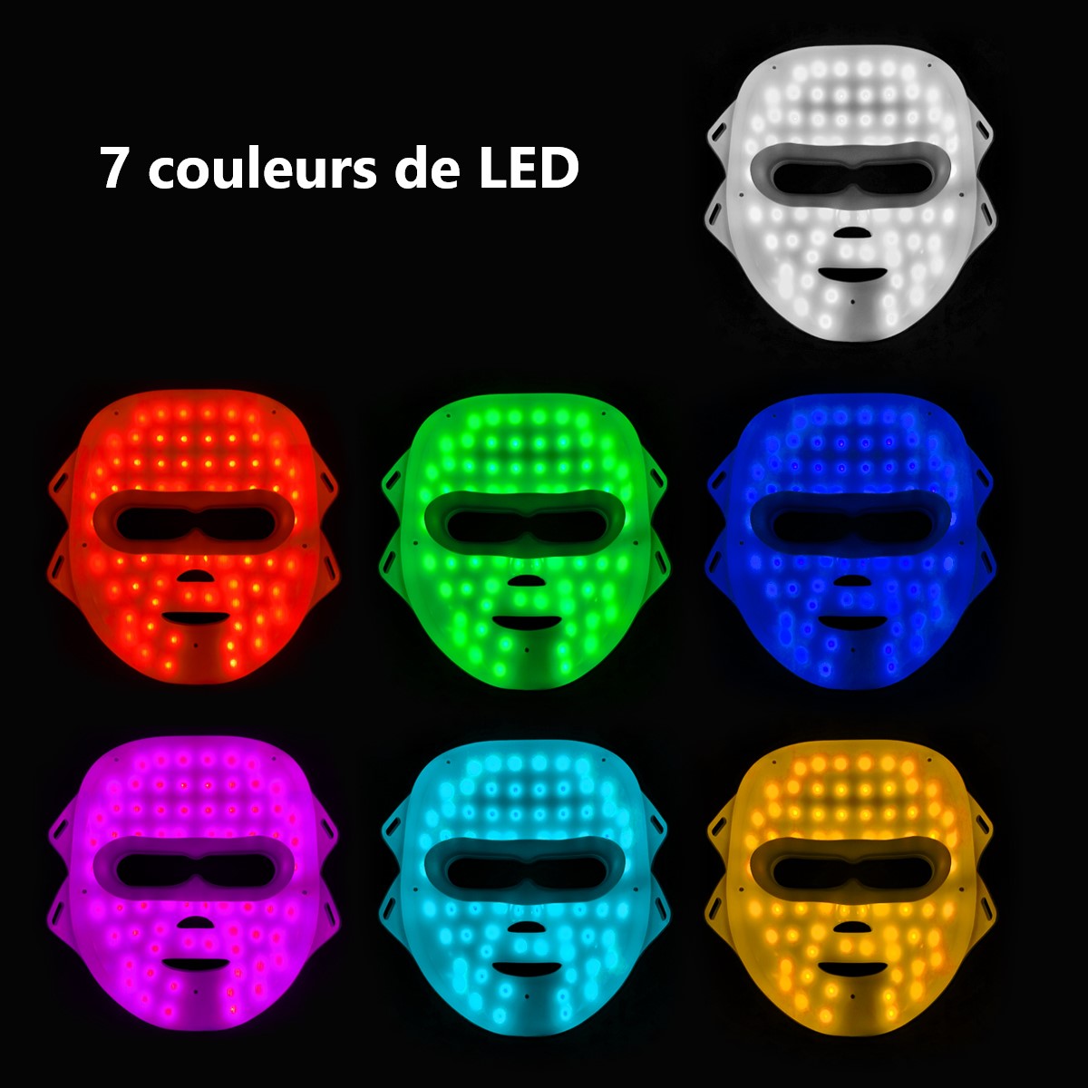Masque Led Visage Luminotherapie 7 Couleurs - Blanc