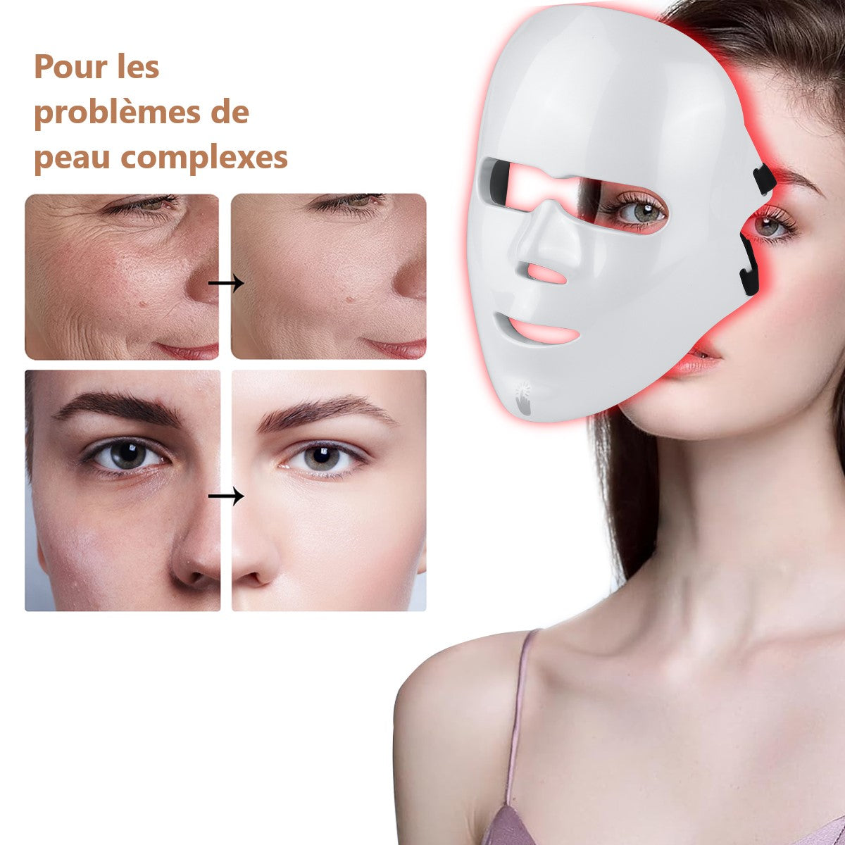 Masque Led Visage Luminotherapie 7 Couleurs - Blanc