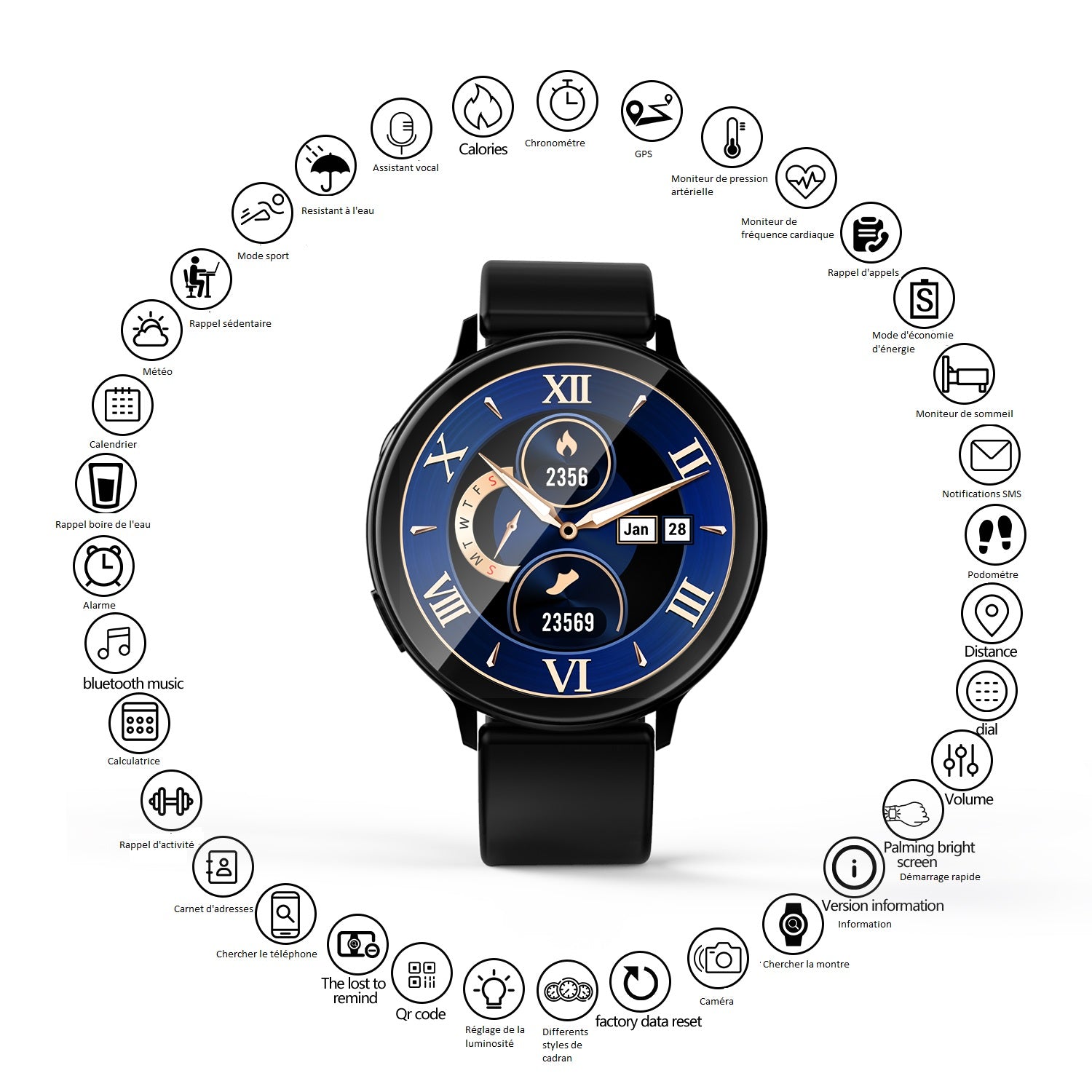 Montre Connectee  Multifonctions - Noir 