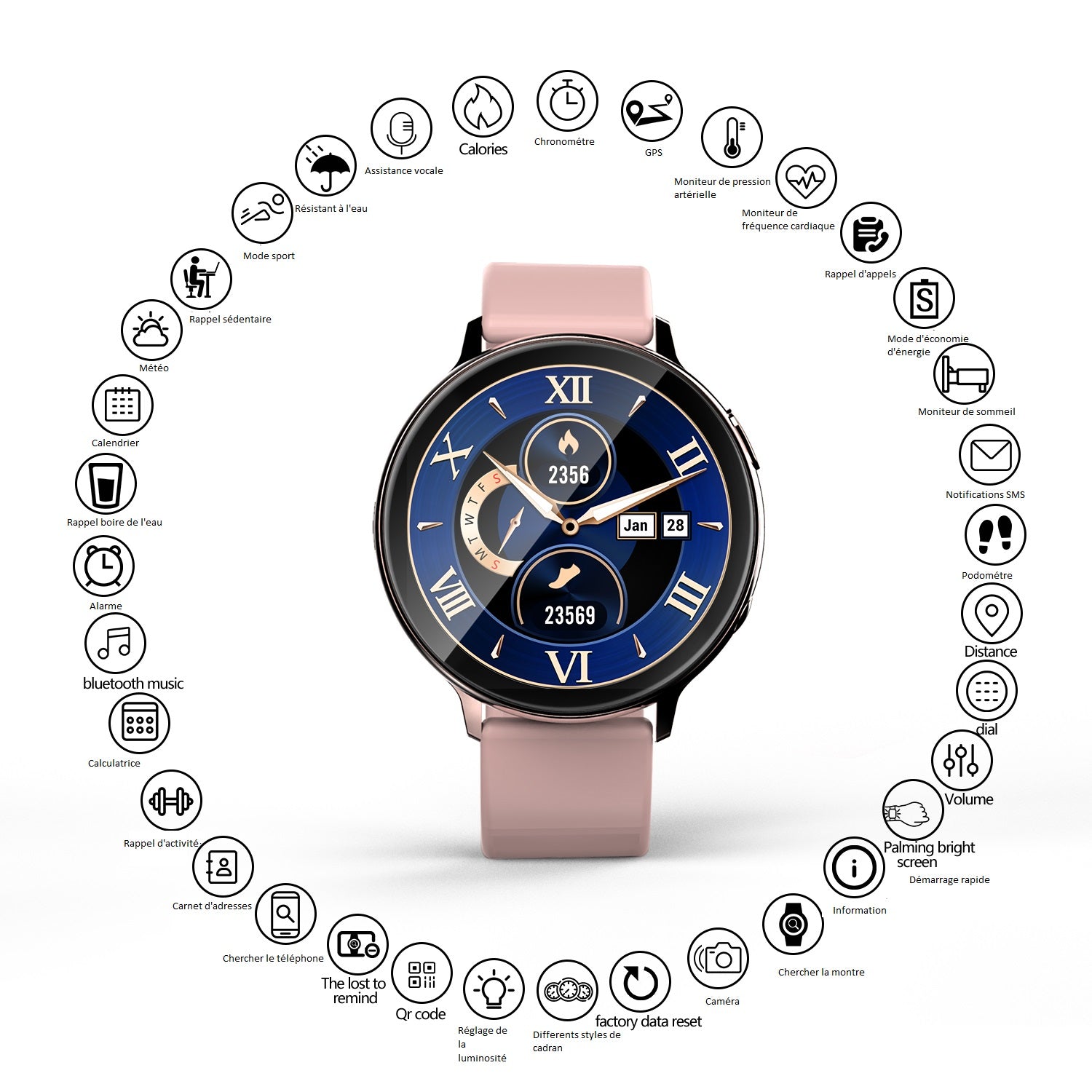 Montre Connectee  Multifonctions - Rose