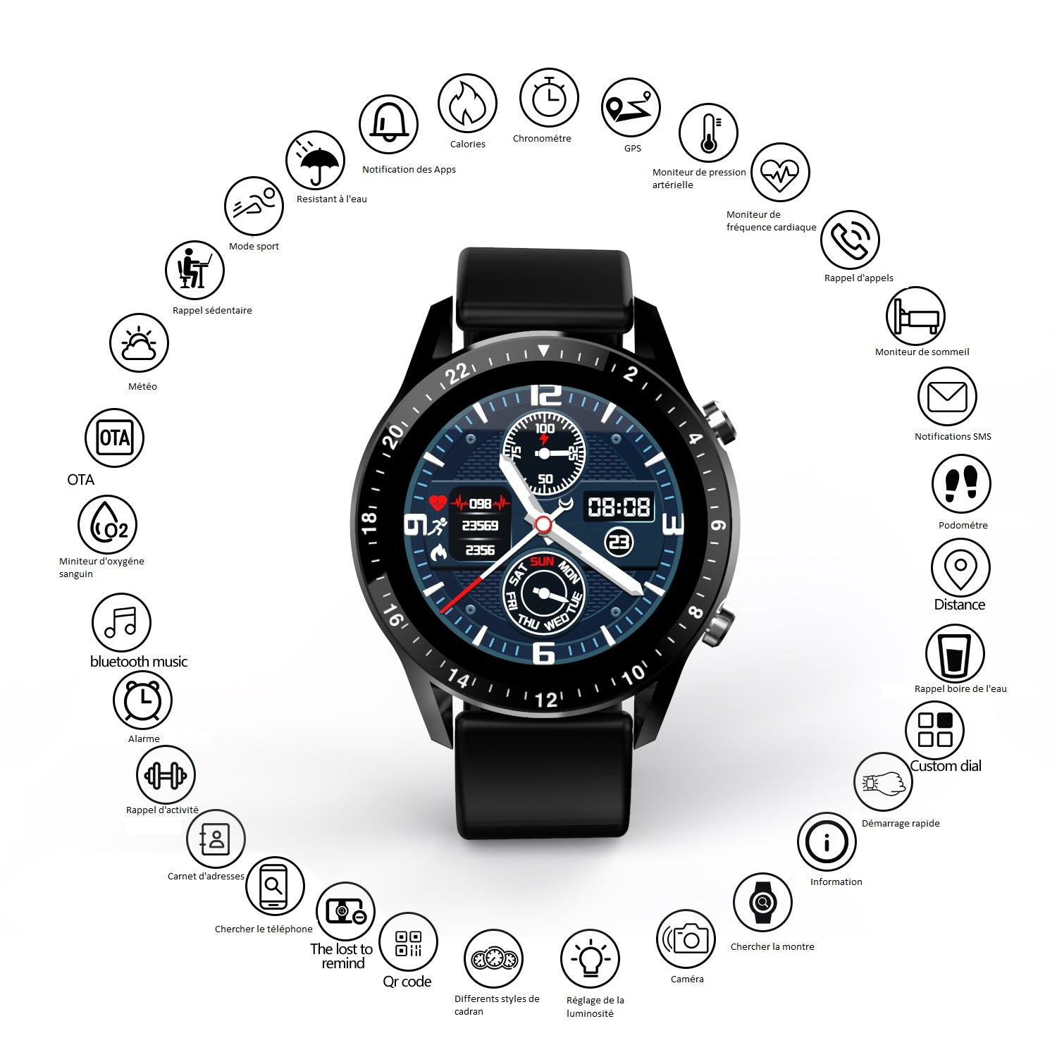 Montre Connectee  Multifonctions - Noir