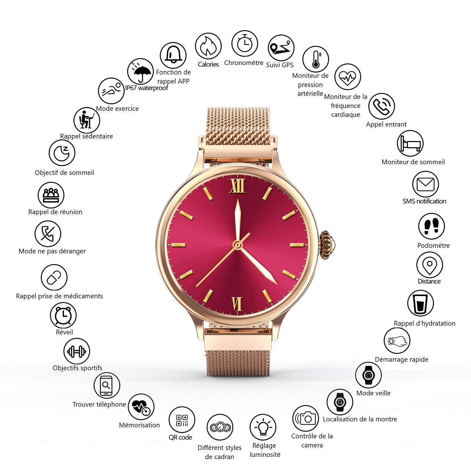 Montre Connectee  Multifonctions - Or
