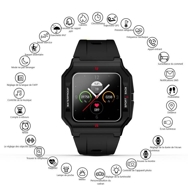 Montre Connectee Multifonctions - Noir 