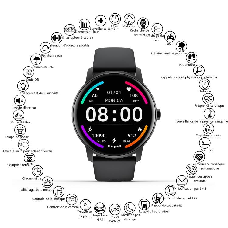 Montre Connectee Multifonctions - Noir 