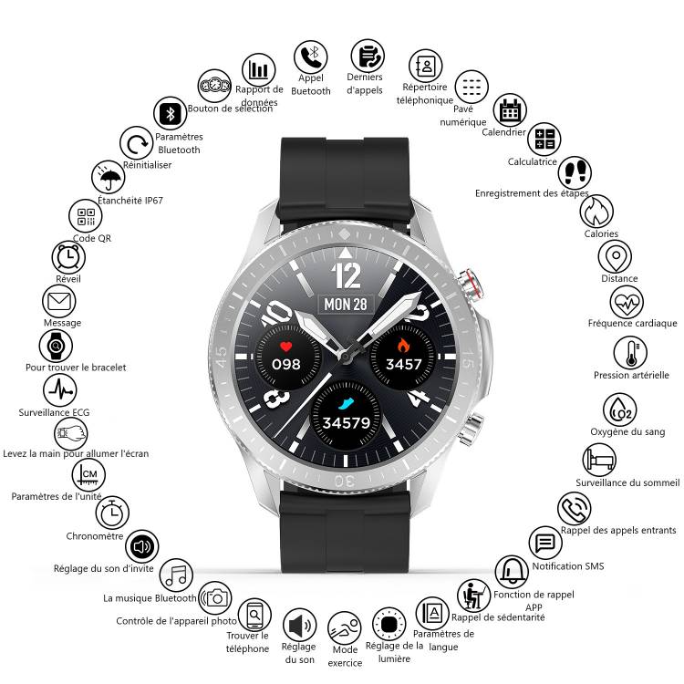 Montre Connectee Multifonctions - Noir/Argent