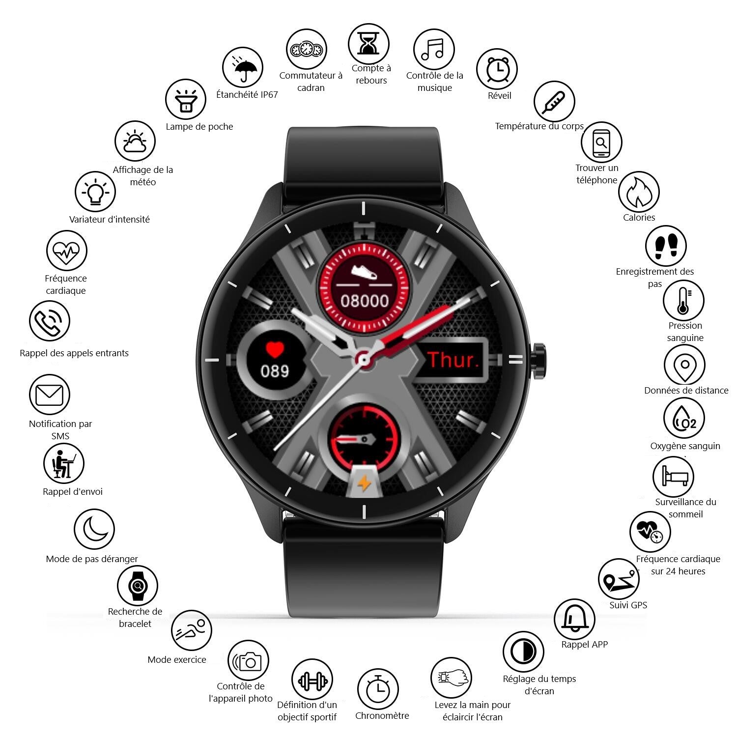 Montre Connectee Multifonctions - Noir