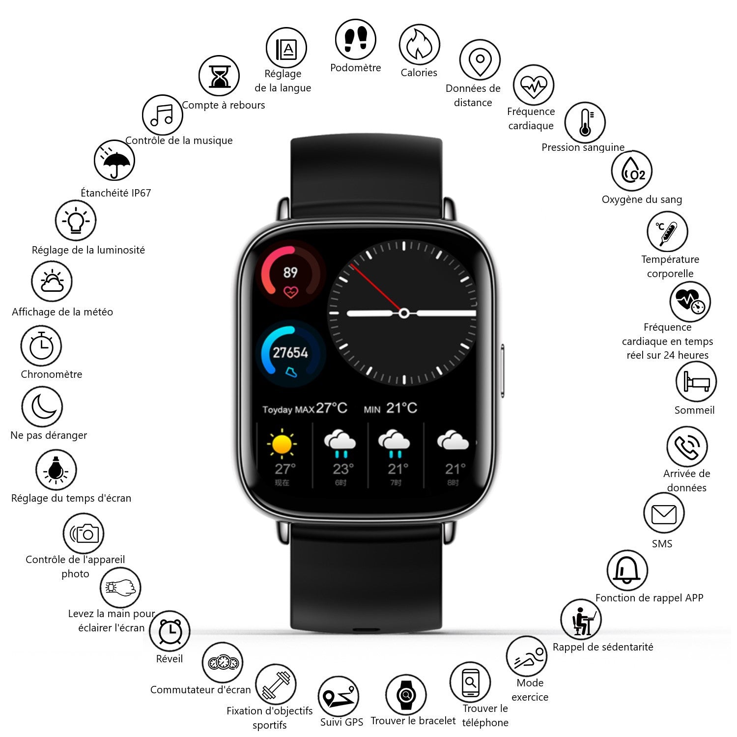 Montre Connectee Multifonctions - Noir
