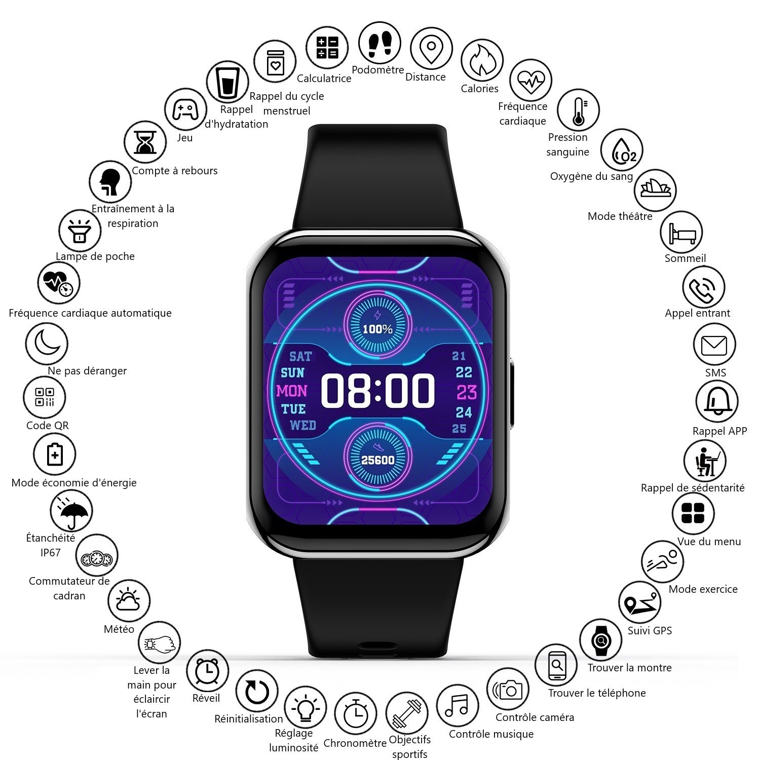 Montre Connectee Multifonctions - Noir