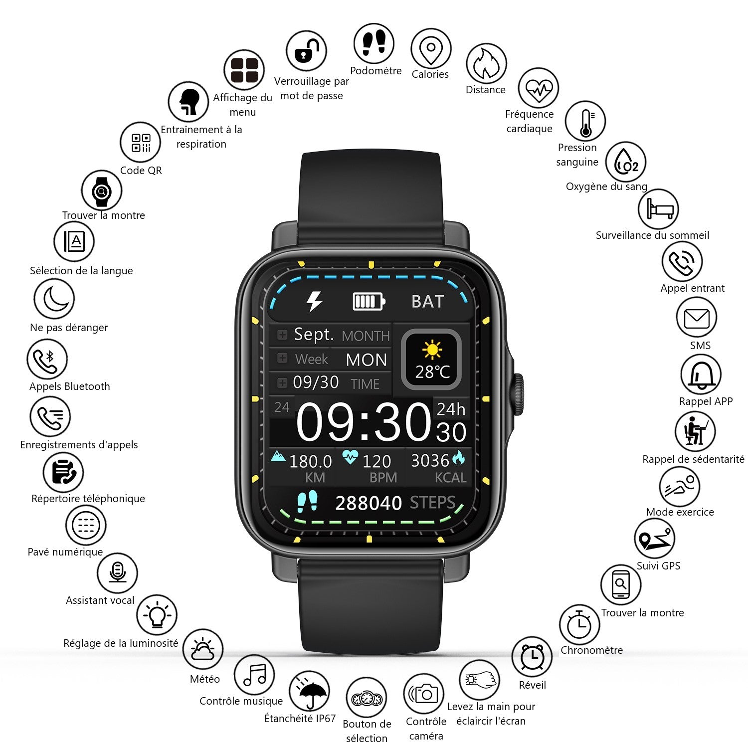 Montre Connectee Multifonctions - Noir