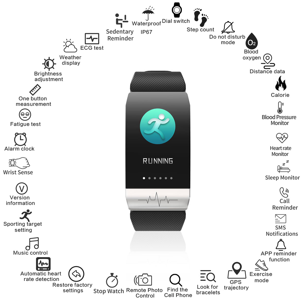 Montre  Multi-Sport Compatible Ios&Androi - Noir