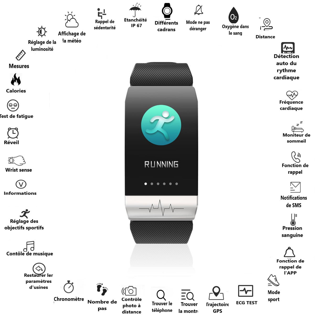 Montre  Multi-Sport Compatible Ios&Androi - Noir