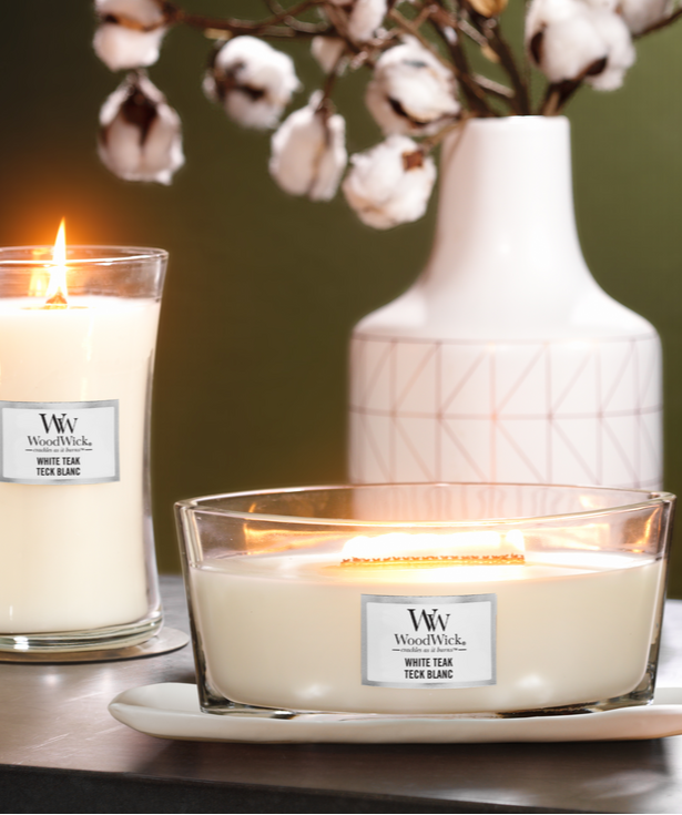 WW White Teak Ellipse Candle