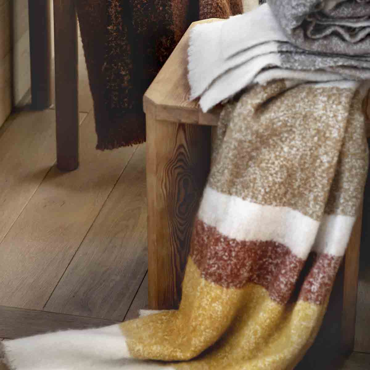 Plaid Rayé En Laine Mélangé Calypso - Tabac