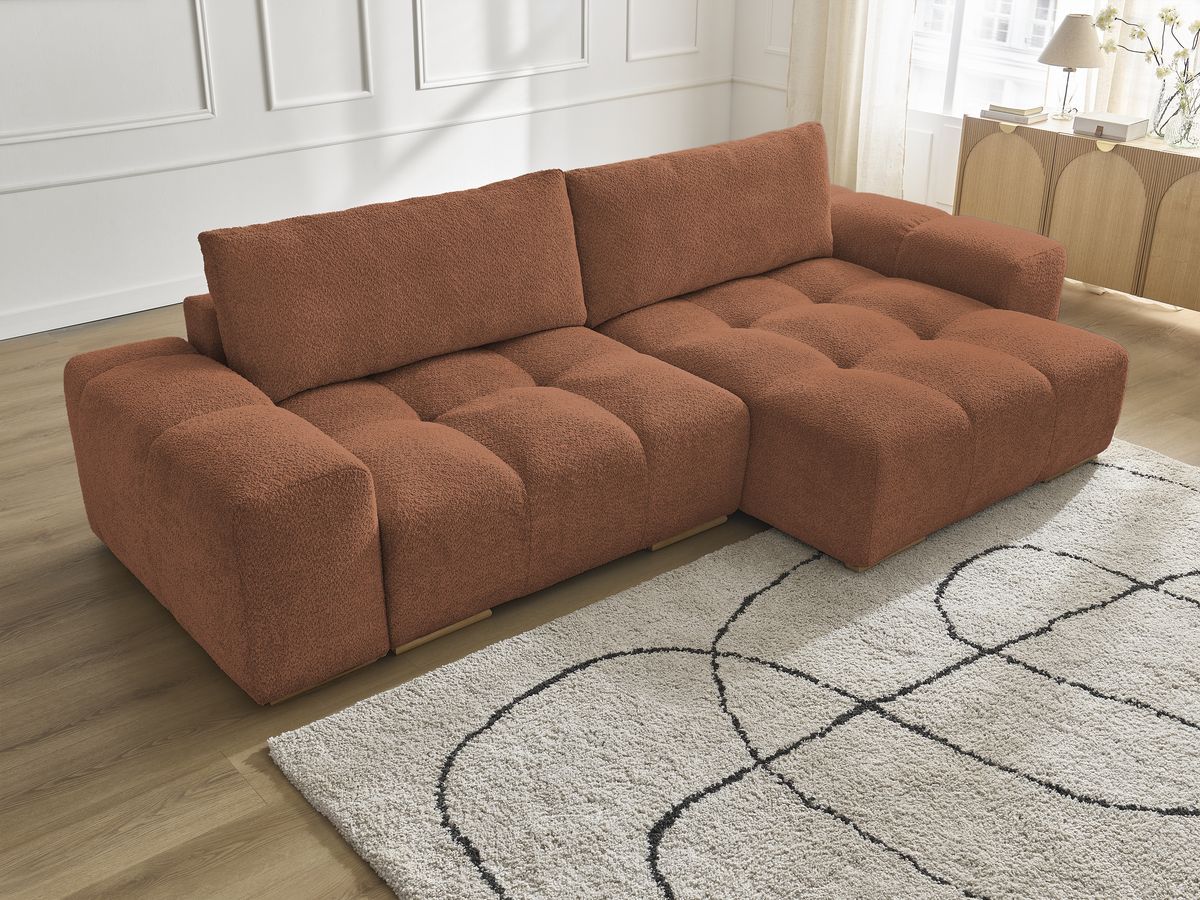 Canapé d'angle convertible réversible coffre ANAKIN tissu bouclette