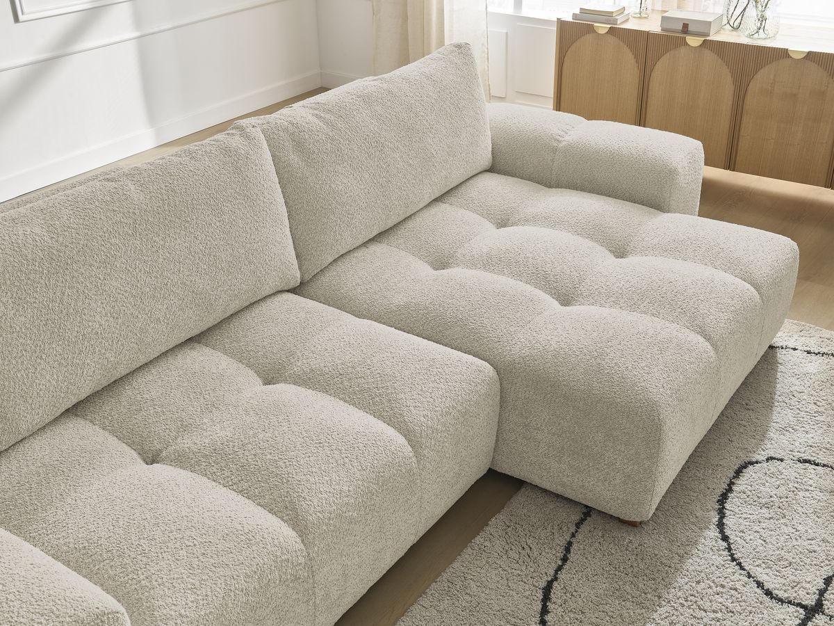 Canapé d'angle convertible réversible coffre ANAKIN tissu bouclette