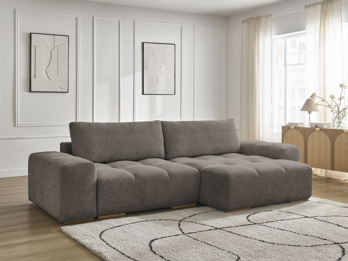 Canapé d'angle convertible réversible coffre ANAKIN tissu bouclette