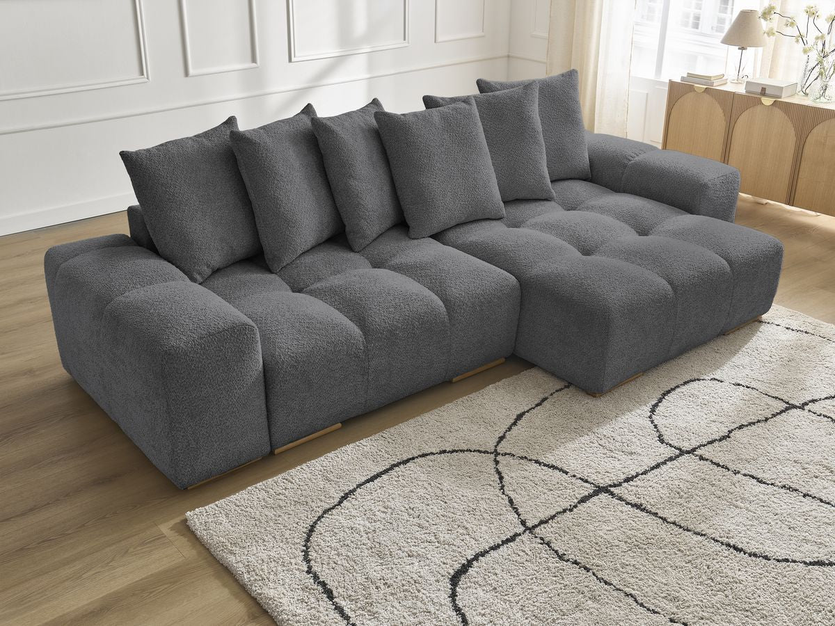Canapé d'angle convertible réversible coffre ANAKIN tissu bouclette