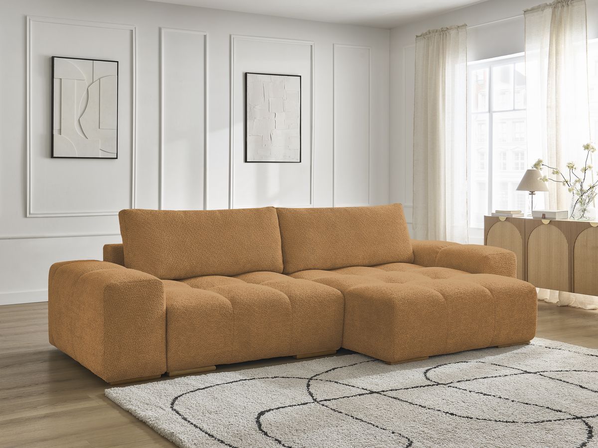 Canapé d'angle convertible réversible coffre ANAKIN tissu bouclette
