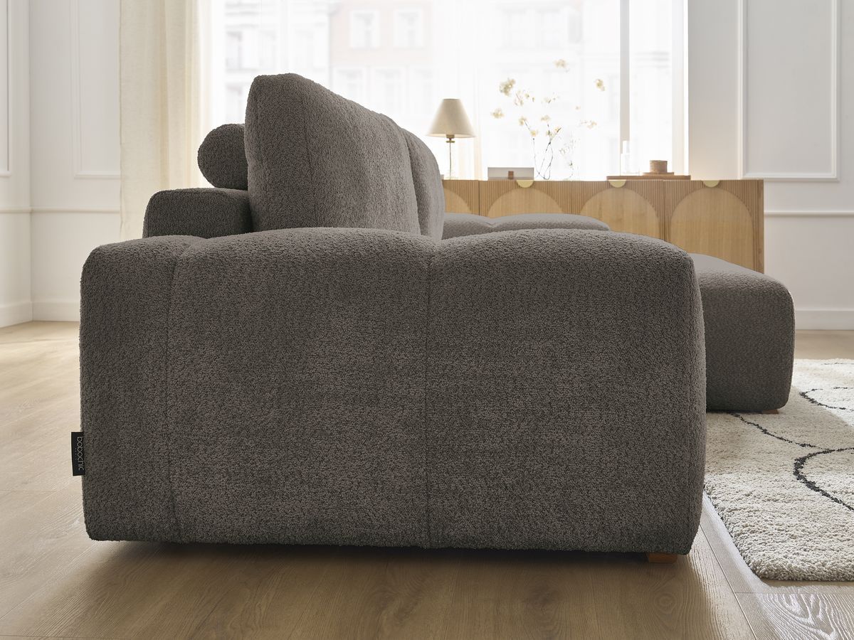 Canapé d'angle convertible réversible coffre ANAKIN tissu bouclette