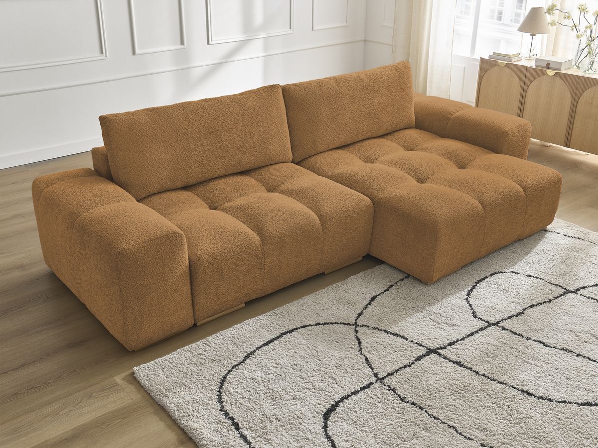 Canapé d'angle convertible réversible coffre ANAKIN tissu bouclette
