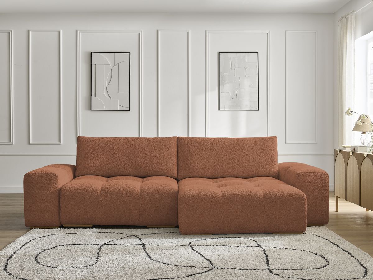 Canapé d'angle convertible réversible coffre ANAKIN tissu bouclette