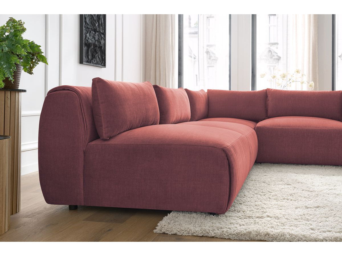 Canapé d'angle fixe modulable JEANNE tissu velours avec 4 chauffeuses et 1 angle