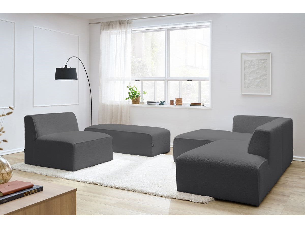 Canapé d'angle fixe modulable MEGEVE tissu bouclette avec 1 chauffeuse et 1 pouf