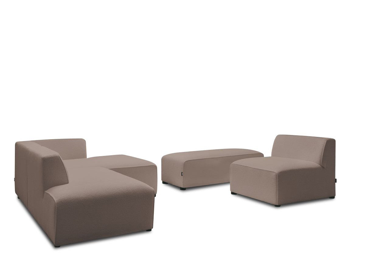 Canapé d'angle fixe modulable MEGEVE tissu bouclette avec 1 chauffeuse et 1 pouf