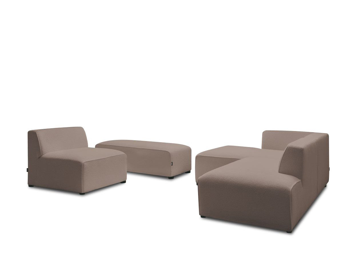 Canapé d'angle fixe modulable MEGEVE tissu bouclette avec 1 chauffeuse et 1 pouf