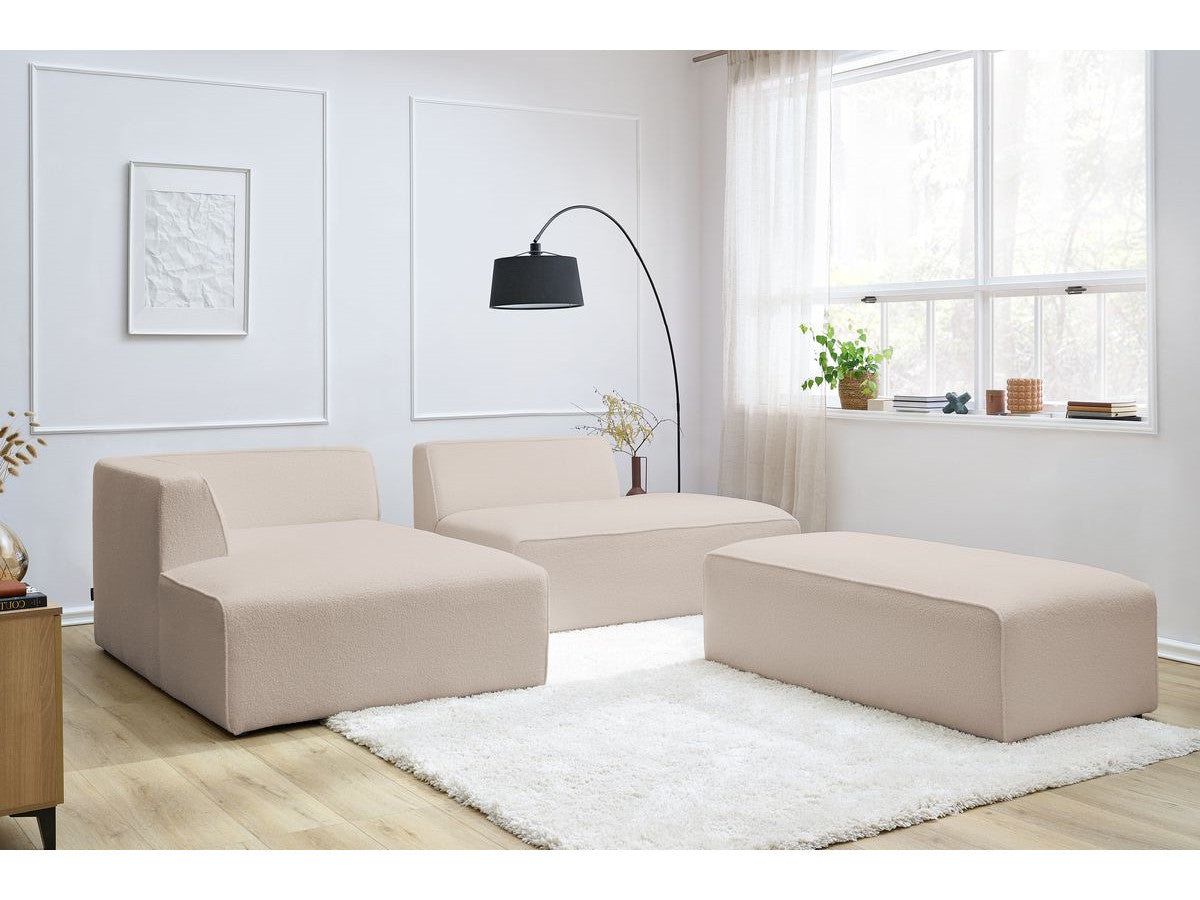 Canapé d'angle fixe modulable MEGEVE tissu bouclette avec pouf