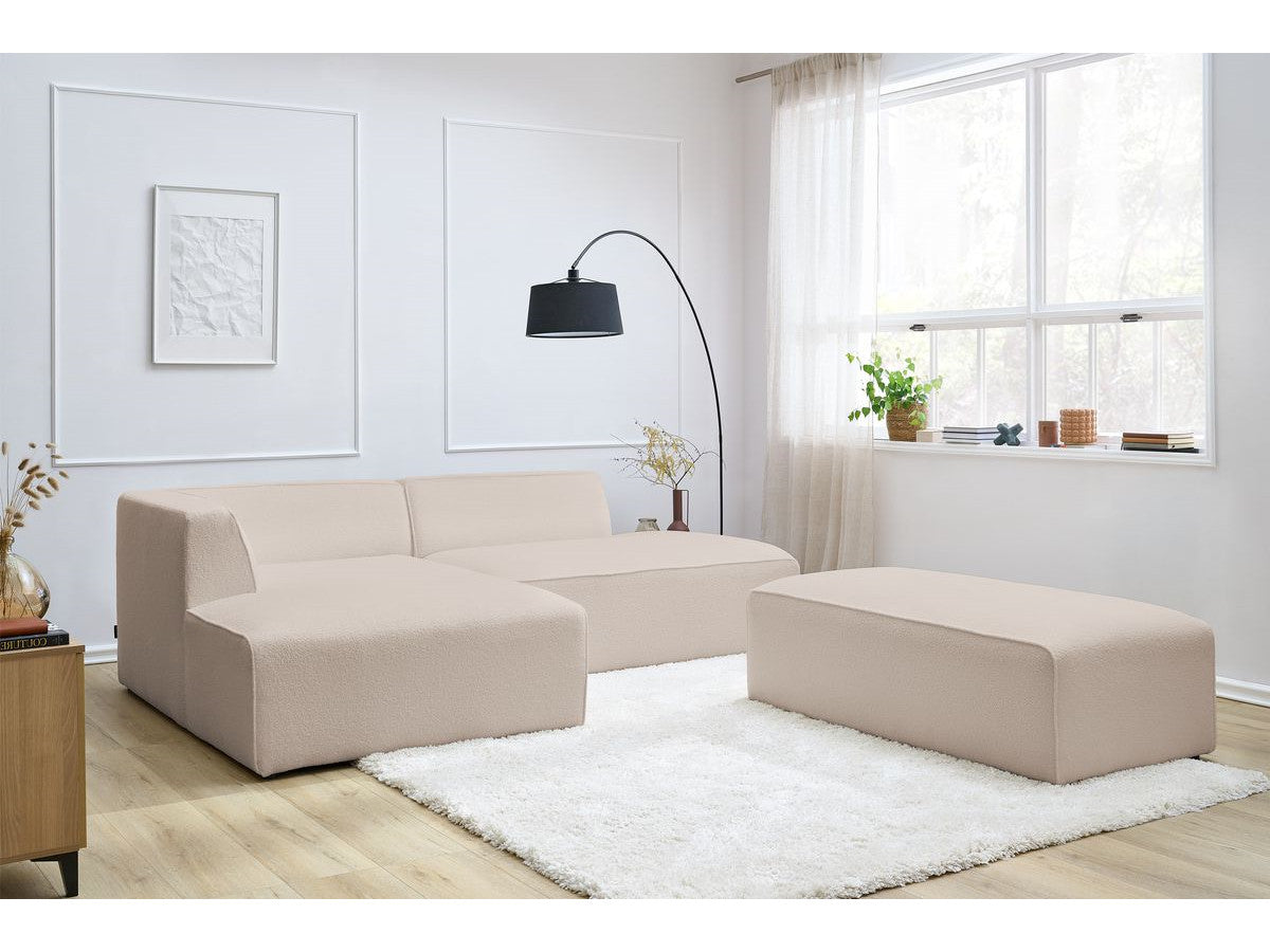 Canapé d'angle fixe modulable MEGEVE tissu bouclette avec pouf