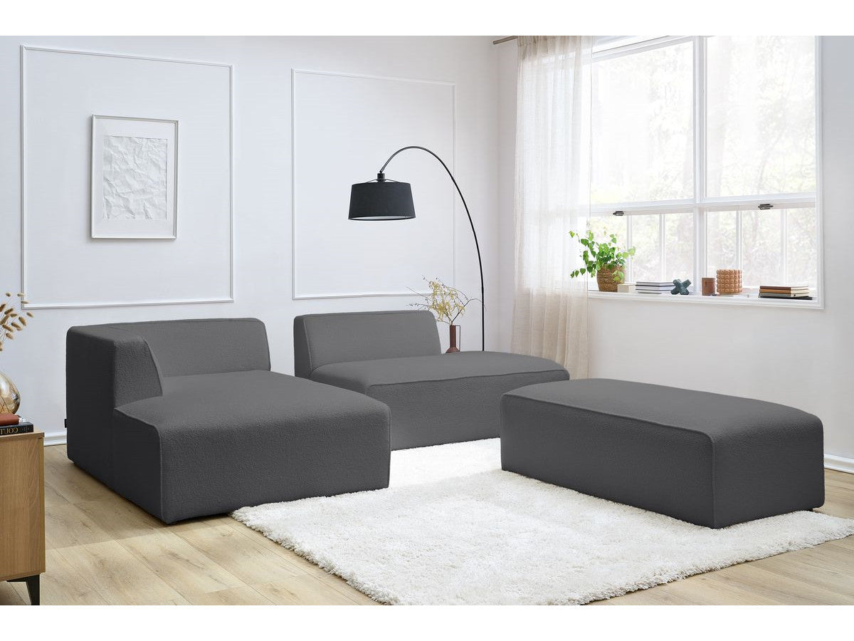 Canapé d'angle fixe modulable MEGEVE tissu bouclette avec pouf