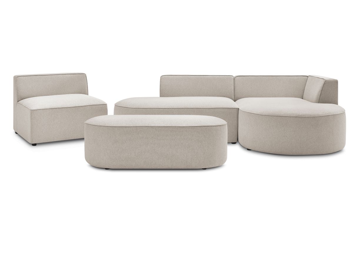 Canapé d'angle fixe modulable ROUSSEAU tissu chiné avec 1 chauffeuse et 1 pouf