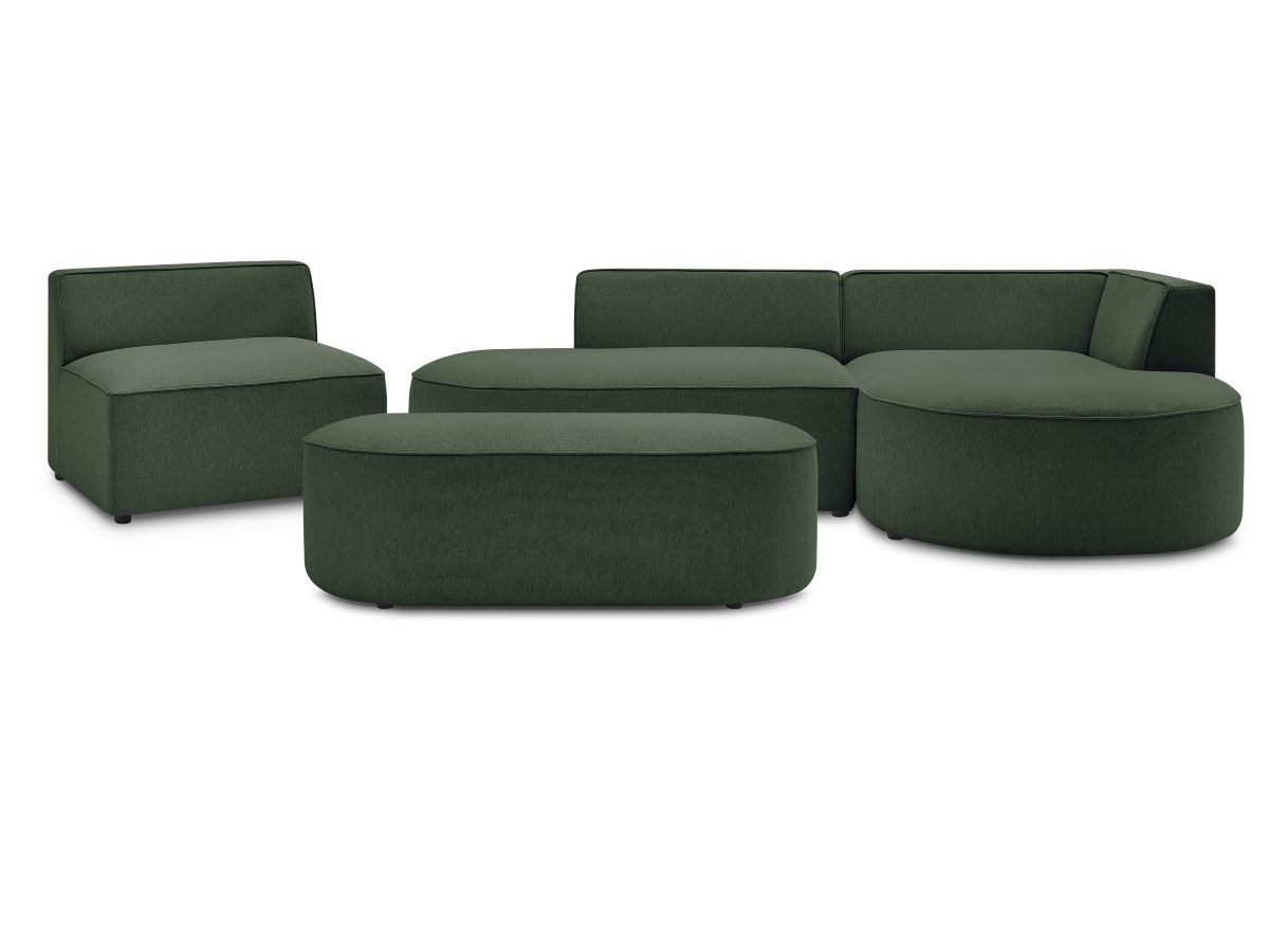 Canapé d'angle fixe modulable ROUSSEAU tissu chiné avec 1 chauffeuse et 1 pouf