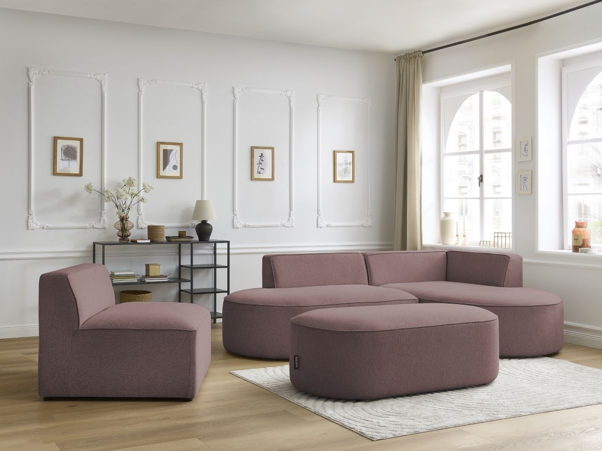Canapé d'angle fixe modulable ROUSSEAU tissu chiné avec 1 chauffeuse et 1 pouf