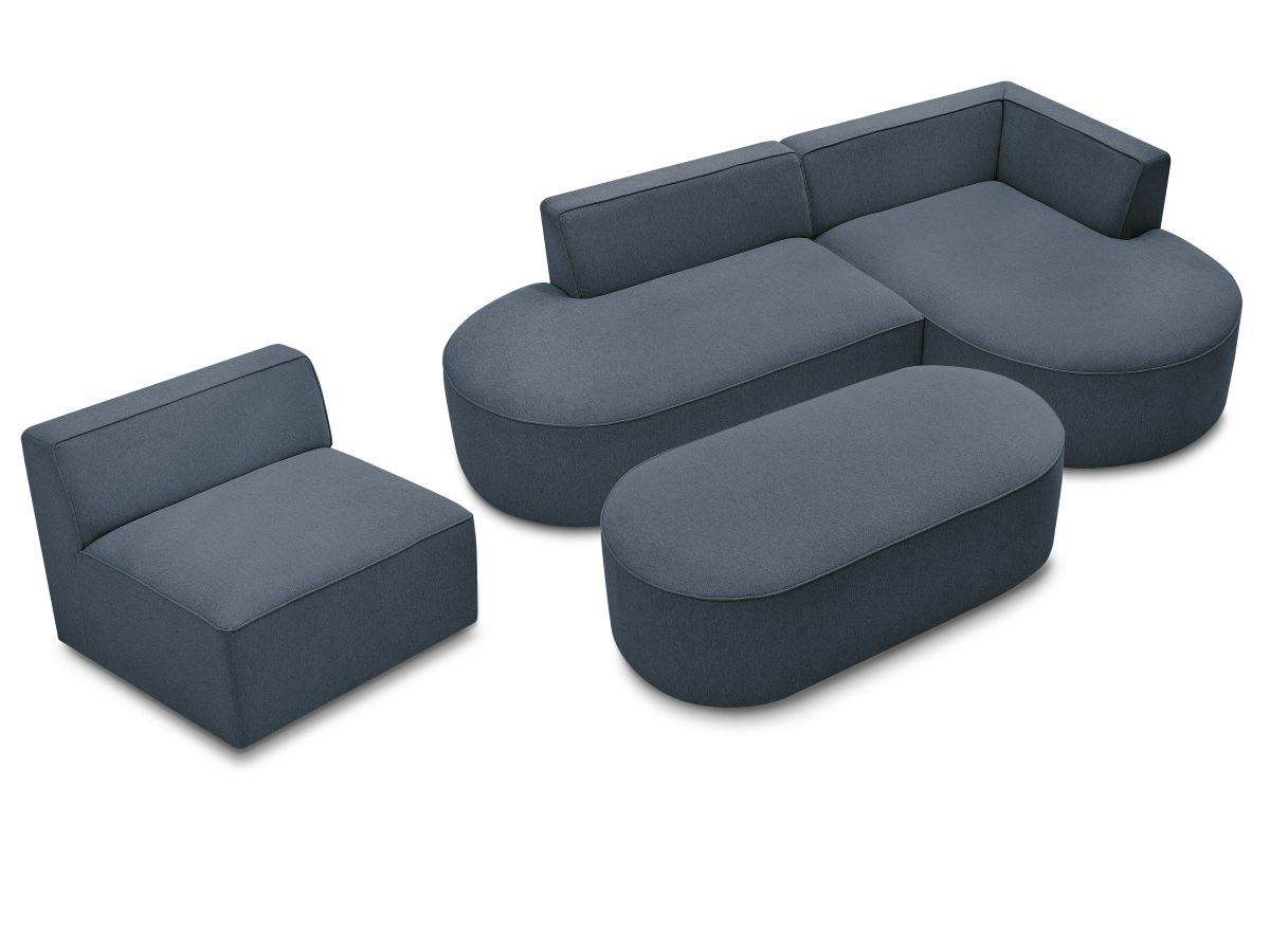 Canapé d'angle fixe modulable ROUSSEAU tissu chiné avec 1 chauffeuse et 1 pouf