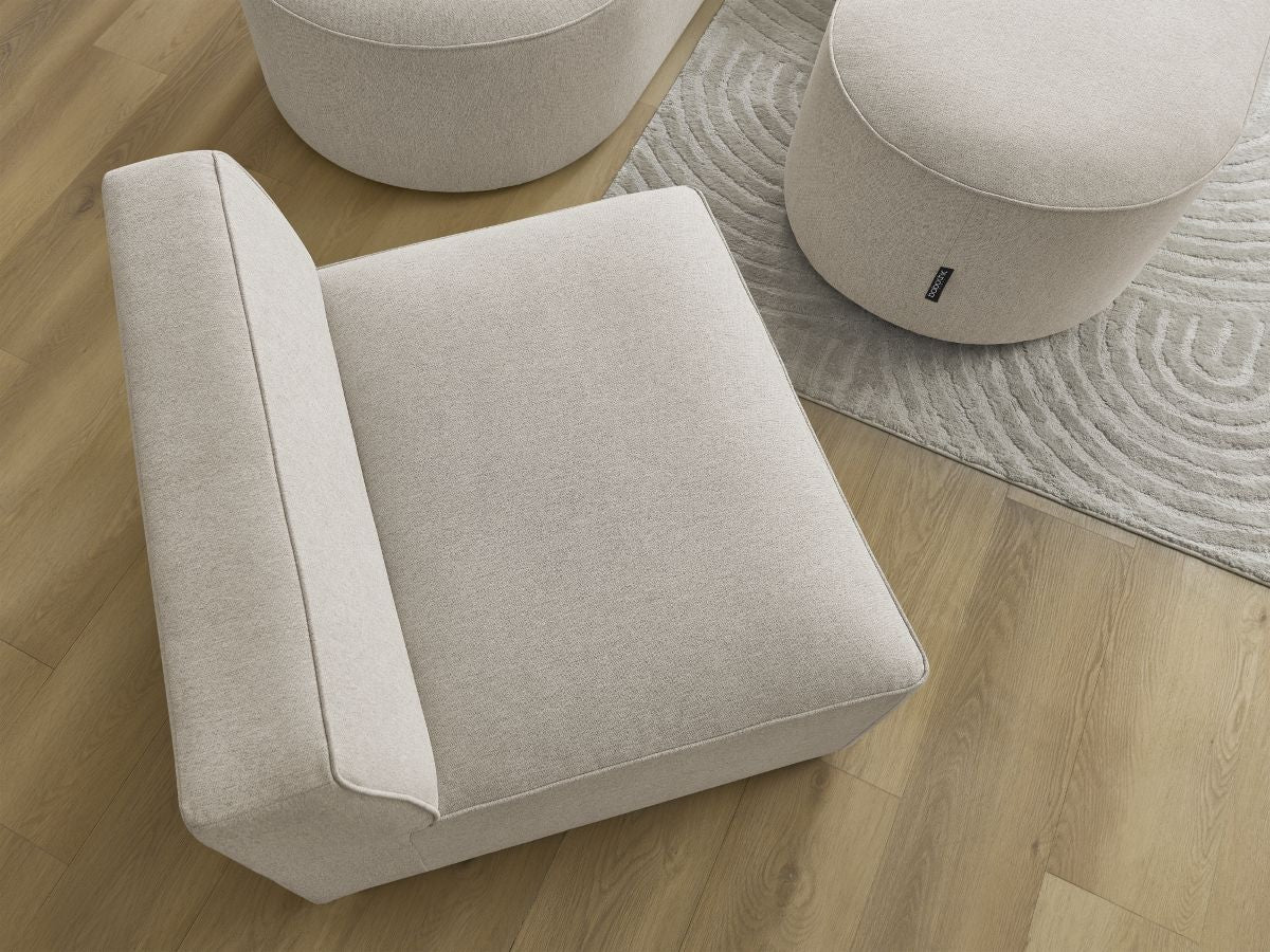 Canapé d'angle fixe modulable ROUSSEAU tissu chiné avec 1 chauffeuse et 1 pouf