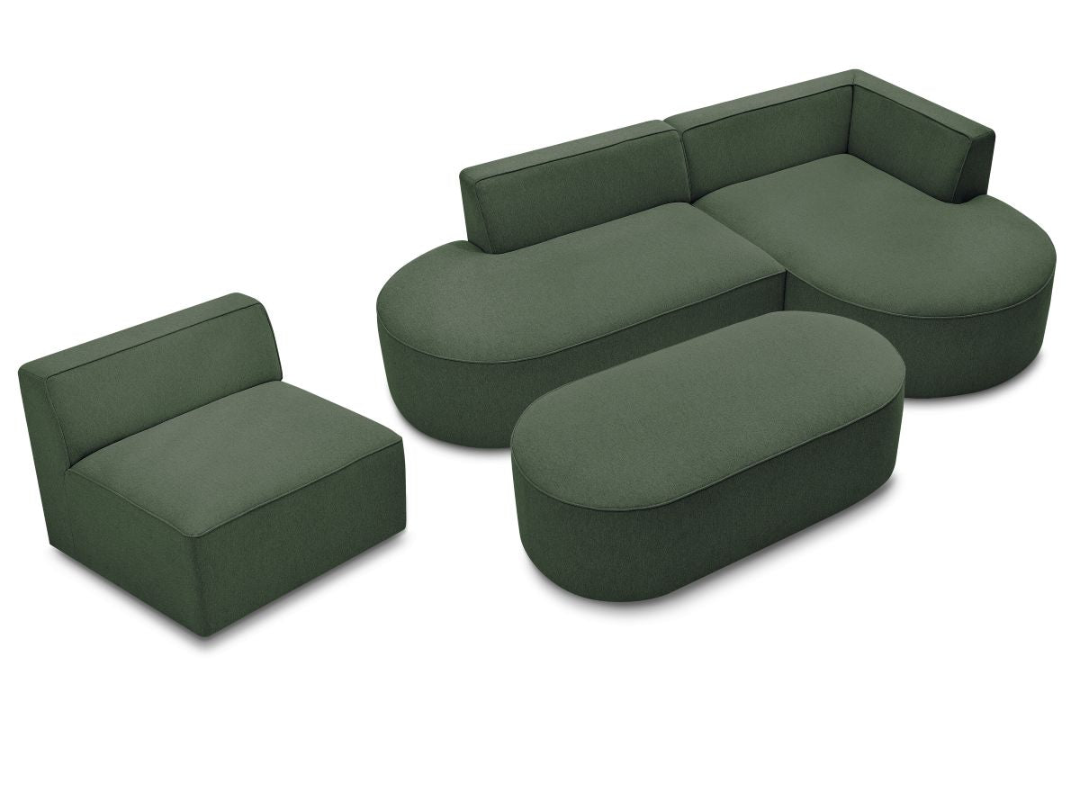 Canapé d'angle fixe modulable ROUSSEAU tissu chiné avec 1 chauffeuse et 1 pouf