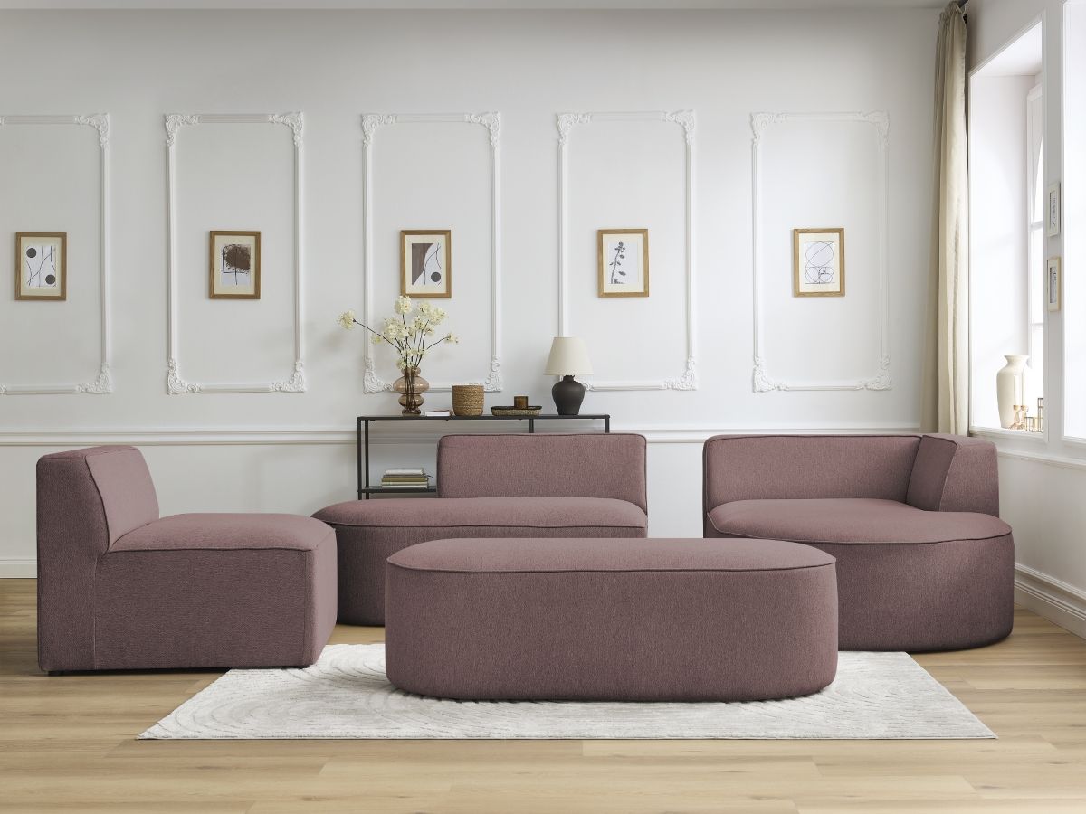 Canapé d'angle fixe modulable ROUSSEAU tissu chiné avec 1 chauffeuse et 1 pouf