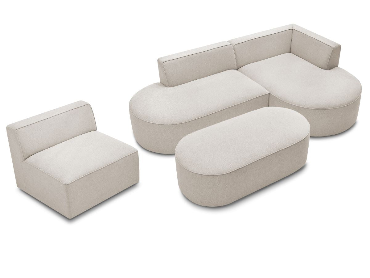 Canapé d'angle fixe modulable ROUSSEAU tissu chiné avec 1 chauffeuse et 1 pouf
